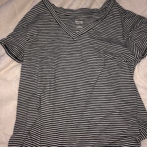 White and Black Striped Short Sleeve Top